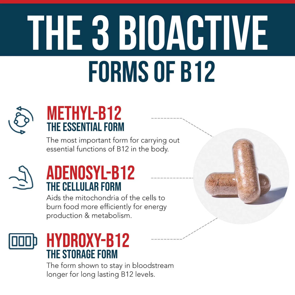 BioActive B12 (1000 mcg) Vitamin B12 Plus L-Methylfolate 60 Capsules