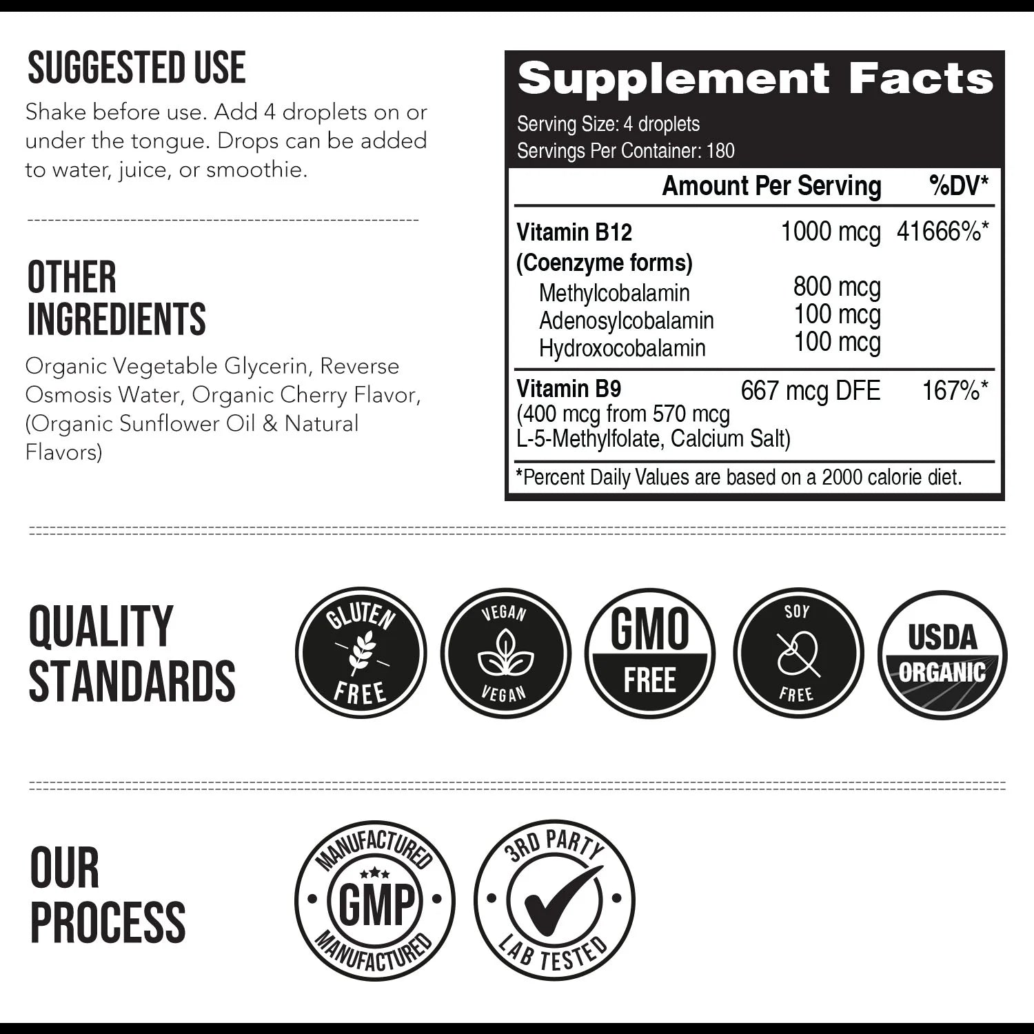 B12 (1000 mcg) Liquid Vitamin B12 Plus L-Methylfolate