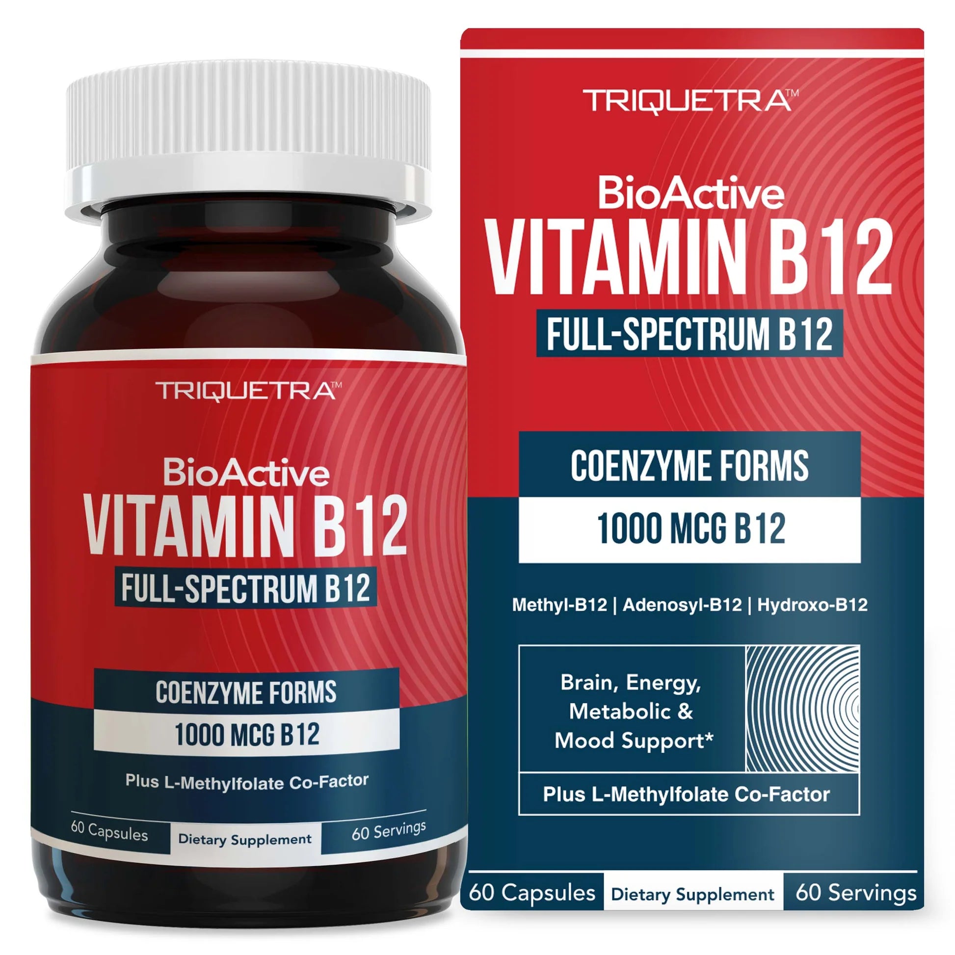 BioActive B12 (1000 mcg) Vitamin B12 Plus L-Methylfolate 60 Capsules