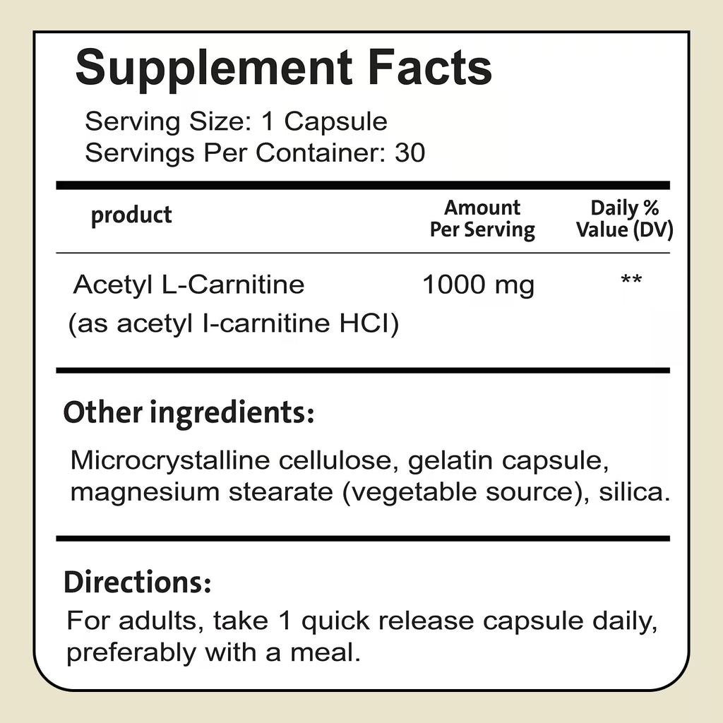 Acetyl L-Carnitine 1000 mg 30 Capsules