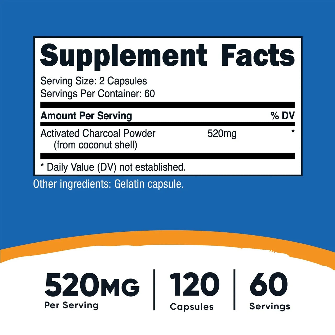Activated Charcoal 520 mg 120 Capsules