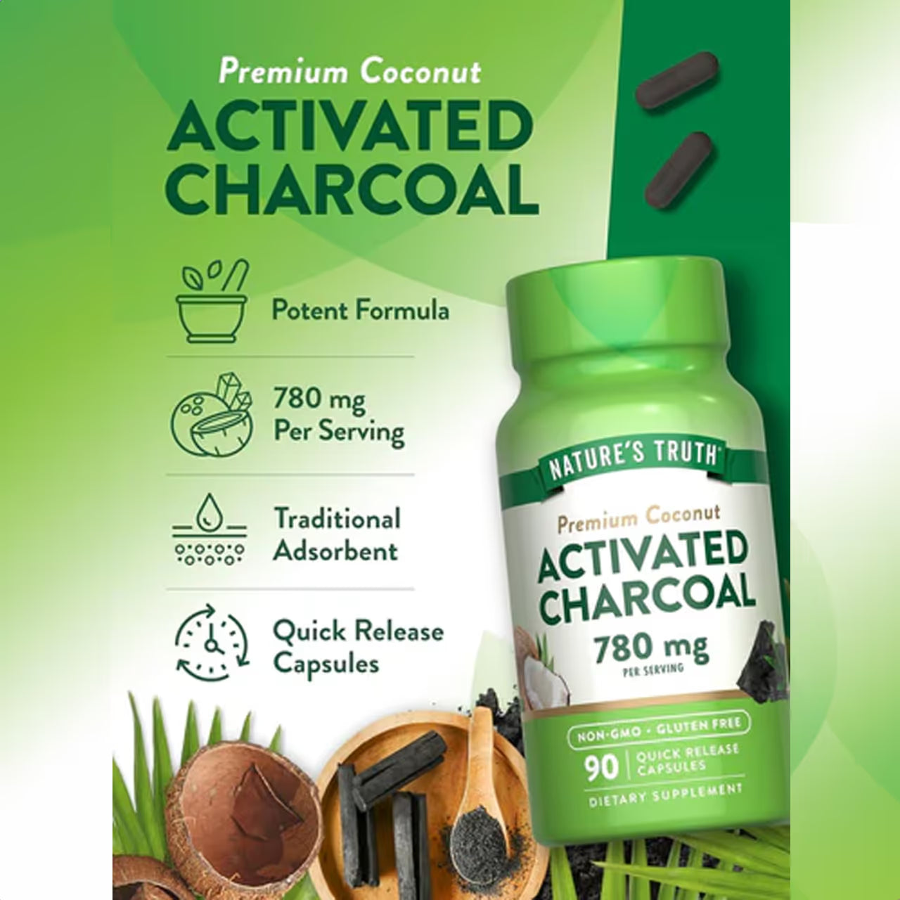 Activated Charcoal 780 Mg 90 Capsules