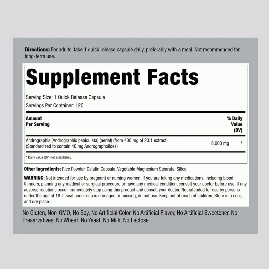 Andrographis Paniculata Extract 8000 mg 120 Capsules