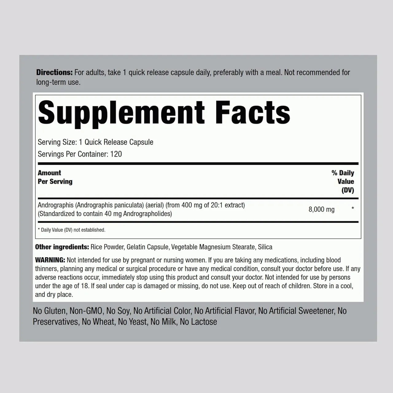 Andrographis Paniculata Extract 8000 mg 120 Capsules