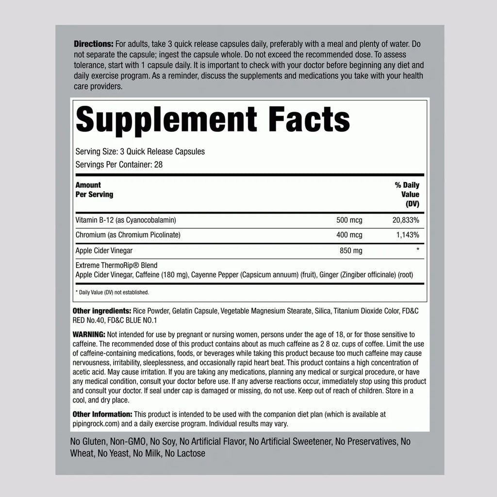 Apple Cider Vinegar Diet Plan 850 mg 84 Capsules
