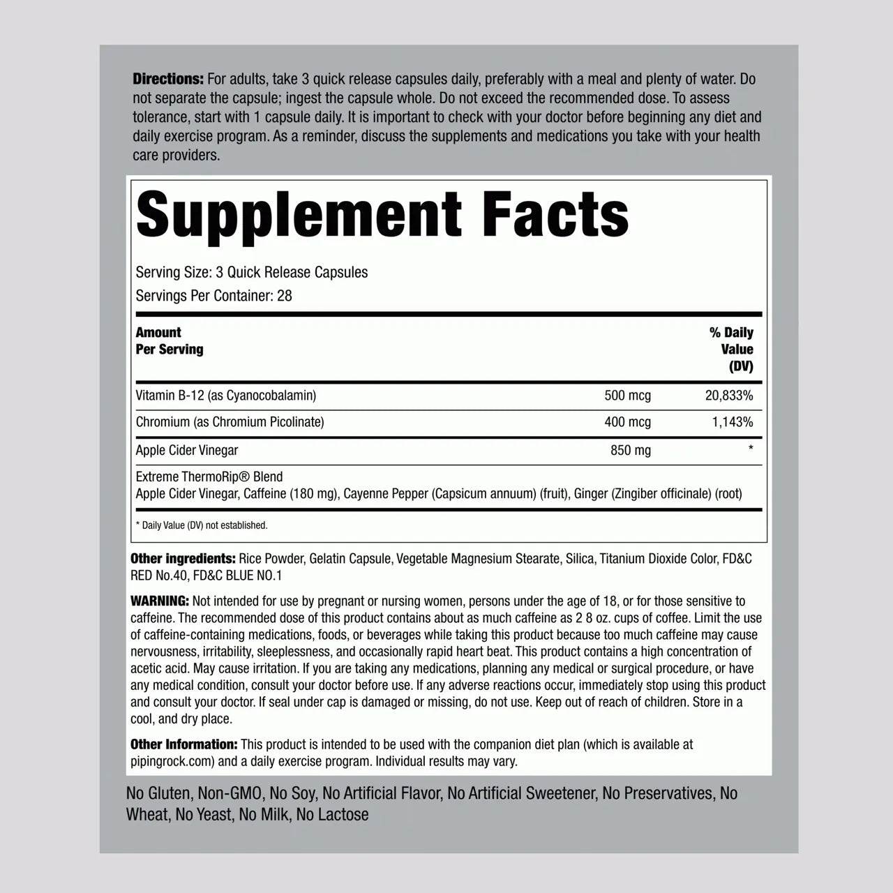 Apple Cider Vinegar Diet Plan 850 mg 84 Capsules