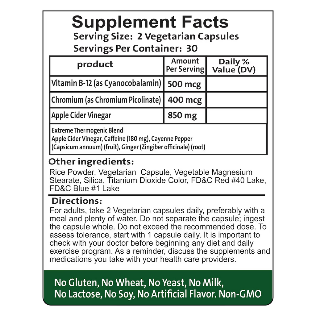 Apple Cider Vinegar 850 mg 60 Capsules