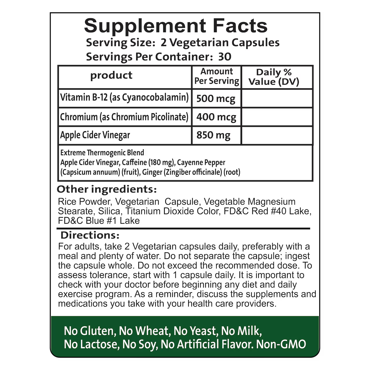 Apple Cider Vinegar 850 mg 60 Capsules