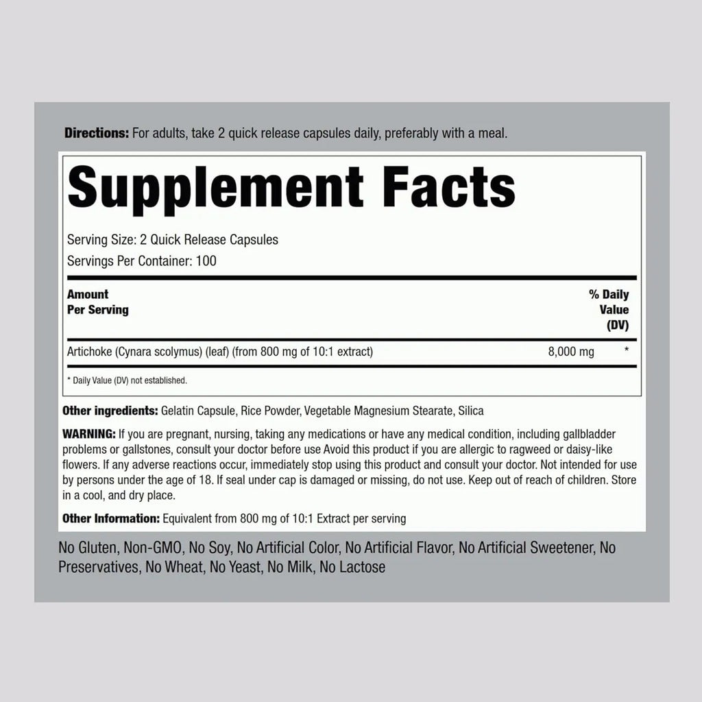 Artichoke Leaf 8000 mg 200 Capsules