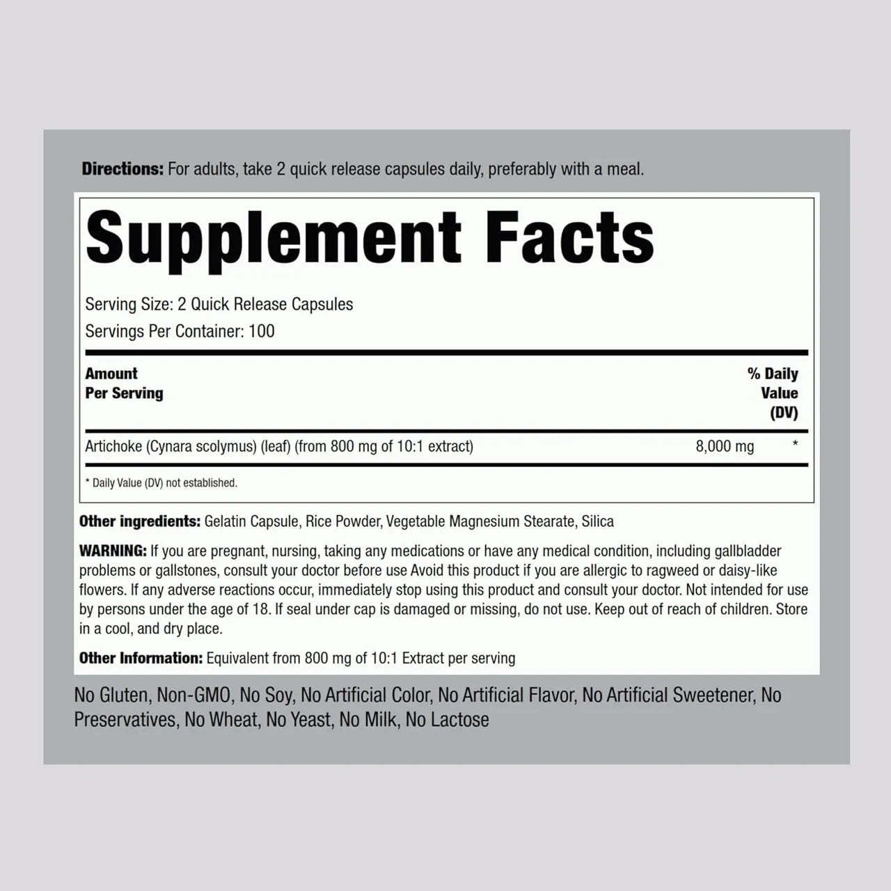 Artichoke Leaf 8000 mg 200 Capsules