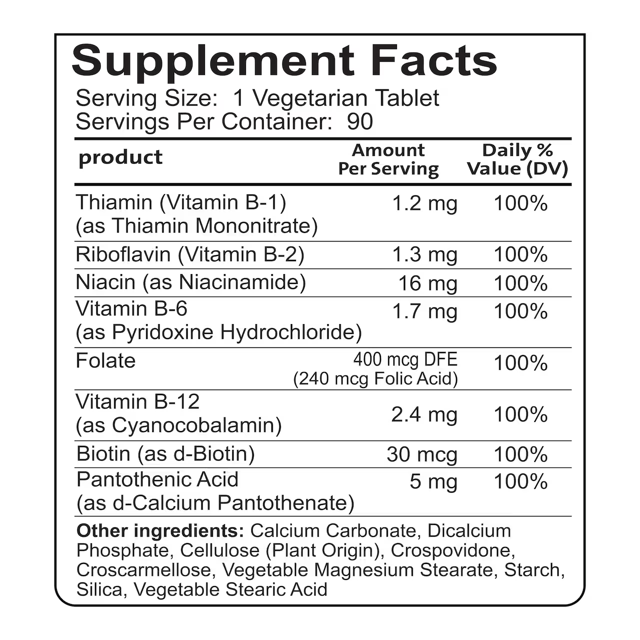 B 100% 90 Tablets