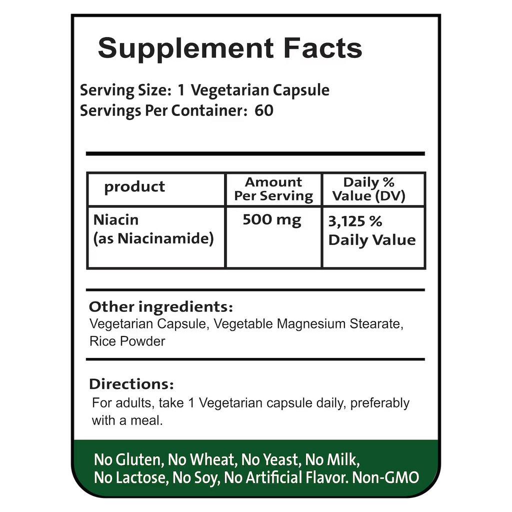B-3 Niacin 500 mg 60 Capsules
