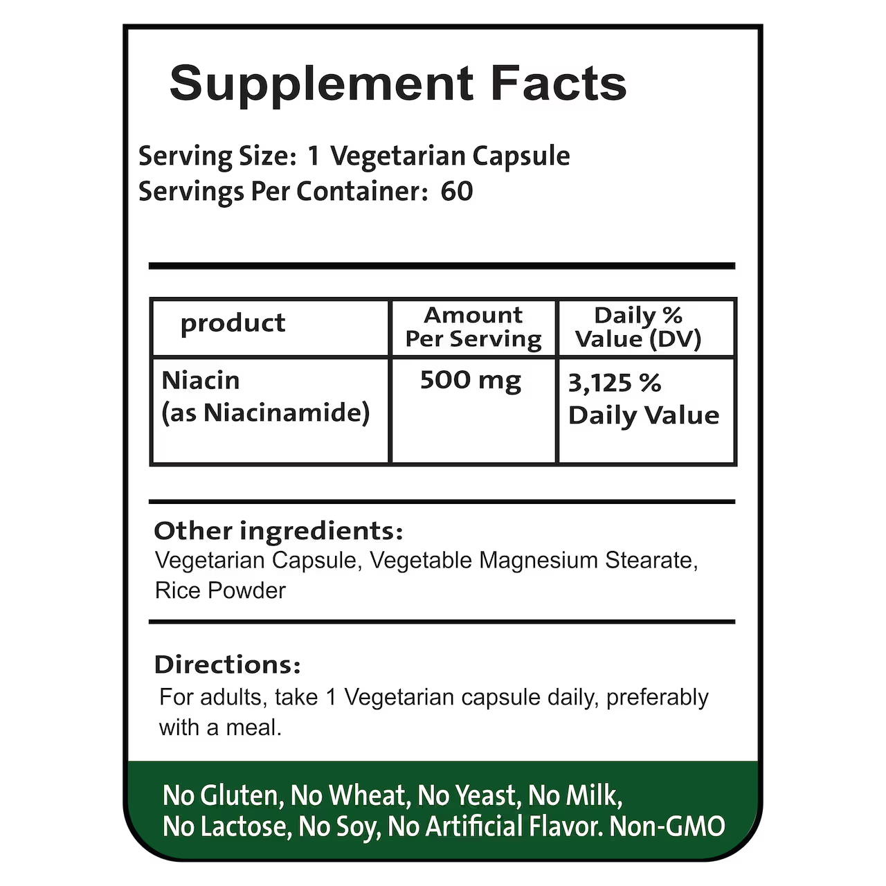 B-3 Niacin 500 mg 60 Capsules