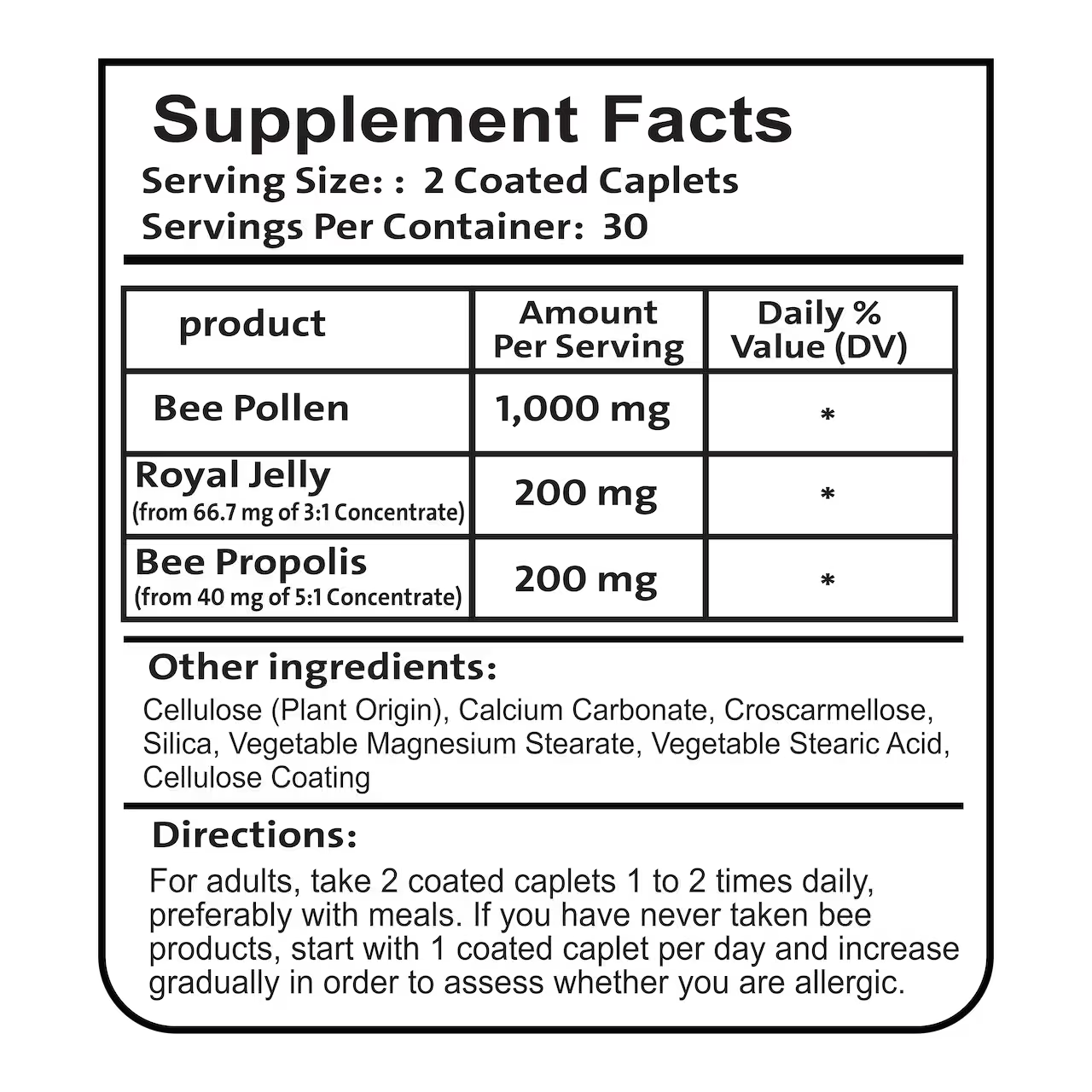 Bee Pollen Complex 1000 mg 60 Capsules