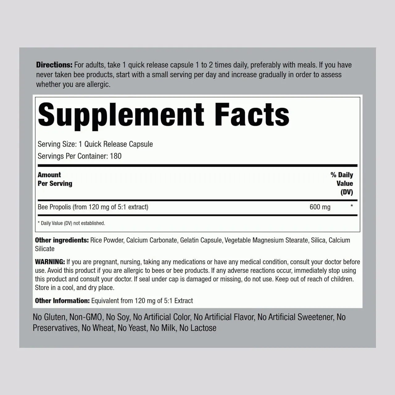 Bee Propolis 600 mg 180 Capsules
