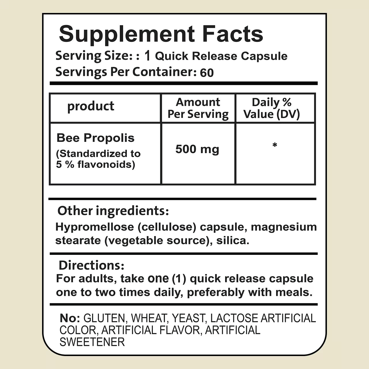 Bee Propolis 500 mg 60 Capsules