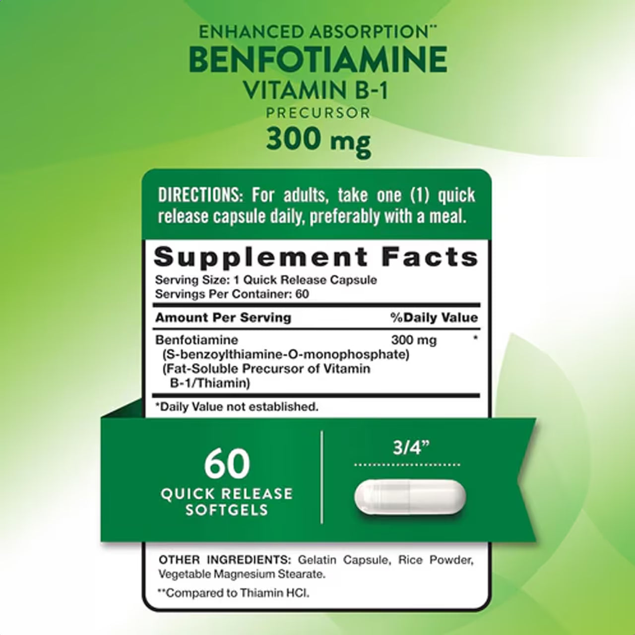 Benfotiamine Vitamin B-1 300 Mg 60 Capsules