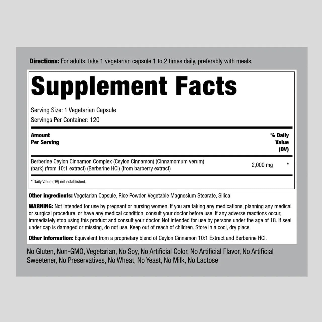 Berberine Ceylon Cinnamon Complex 2000 mg 120 Capsules