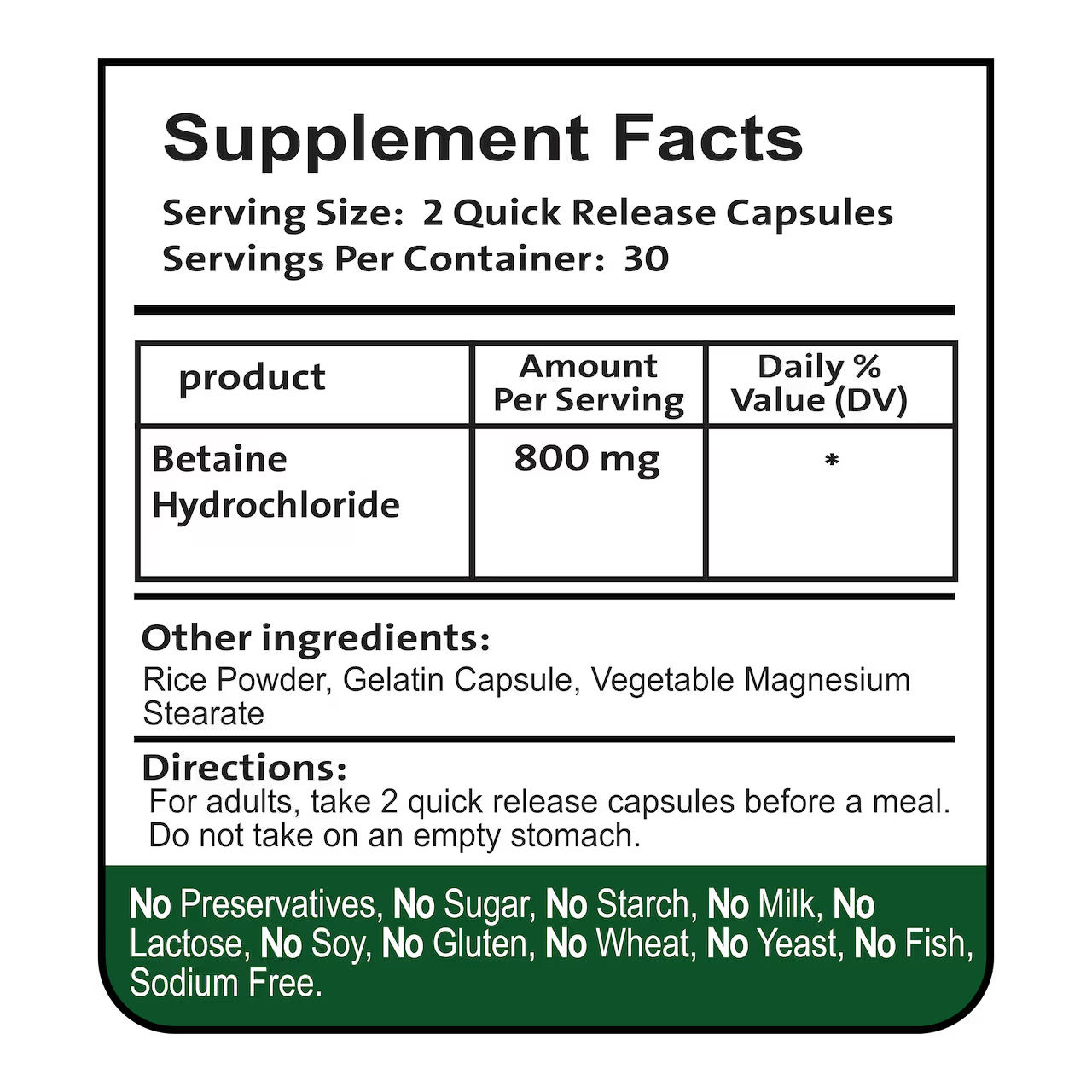 Betaine HCI 800 mg 60 Capsules