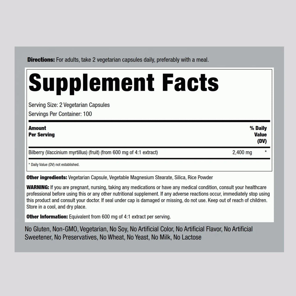 Bilberry Extract 2400 Mg 200 Capsules