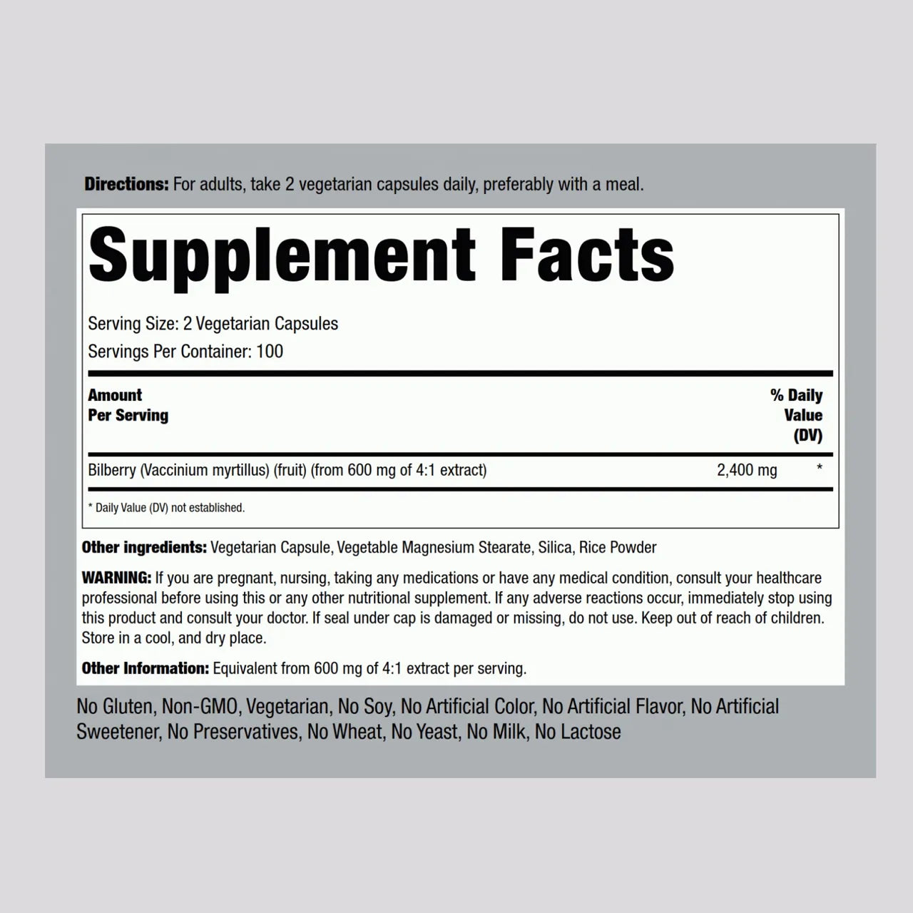 Bilberry Extract 2400 Mg 200 Capsules