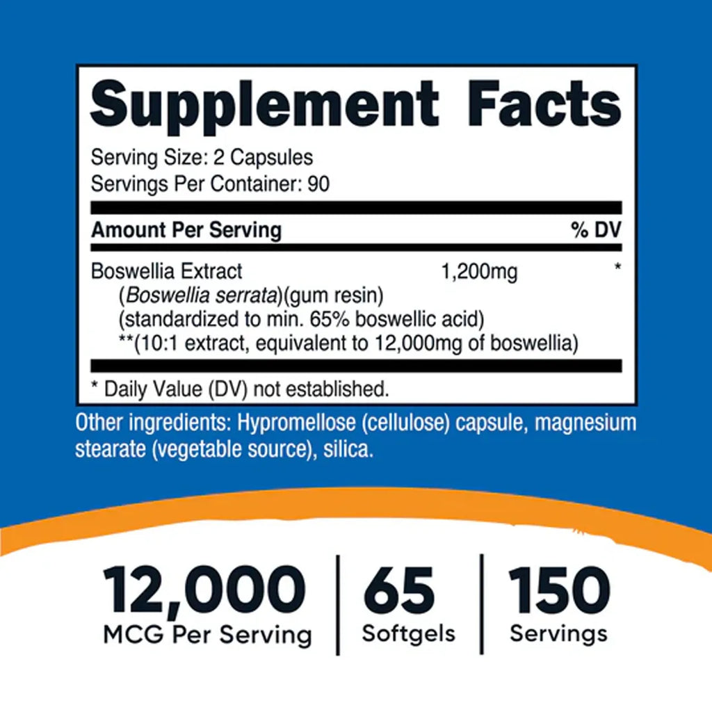Boswellia Extract 65% Boswellic Acid 12000 mcg 180 Capsules