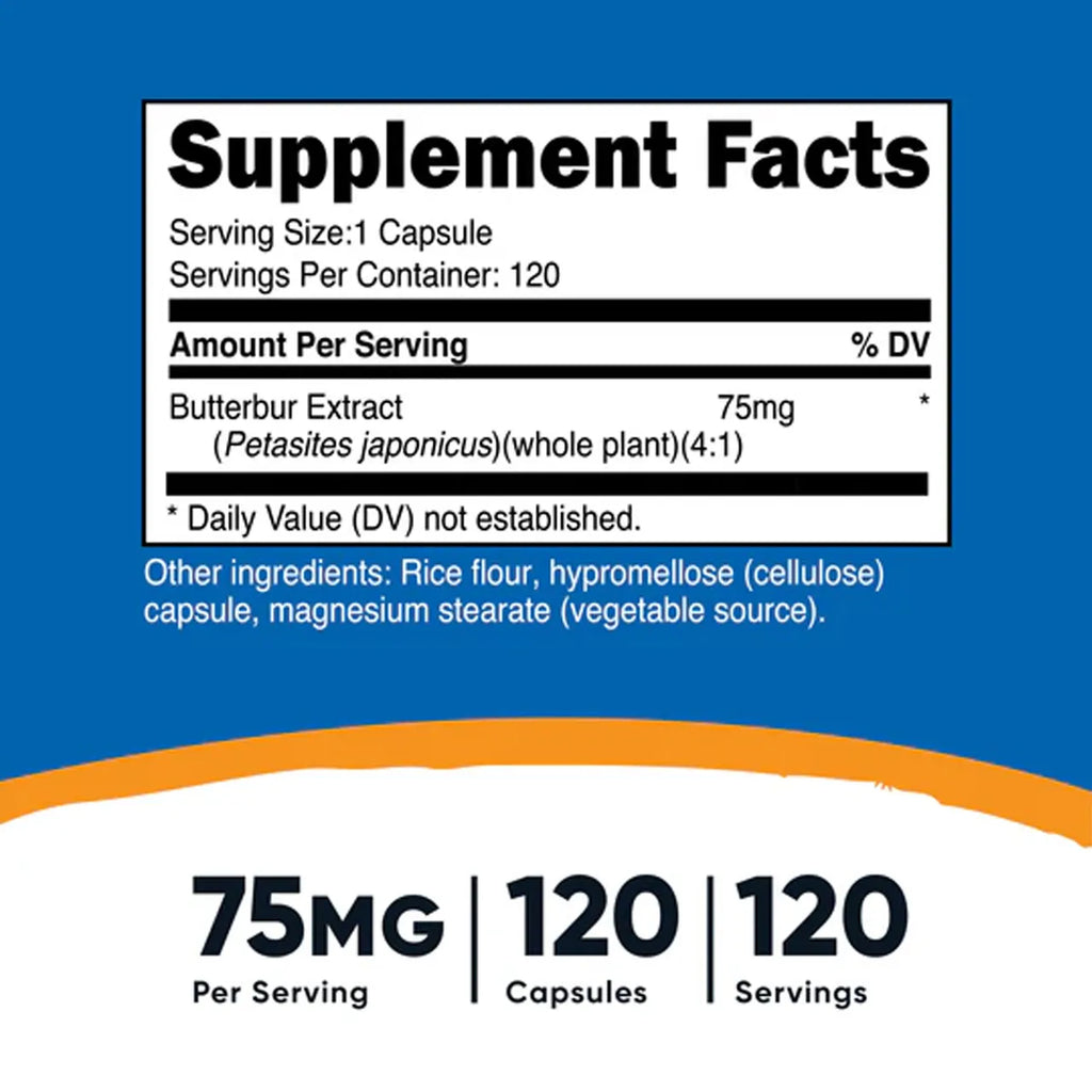 Butterbur Extract 75 mg 120 Capsules
