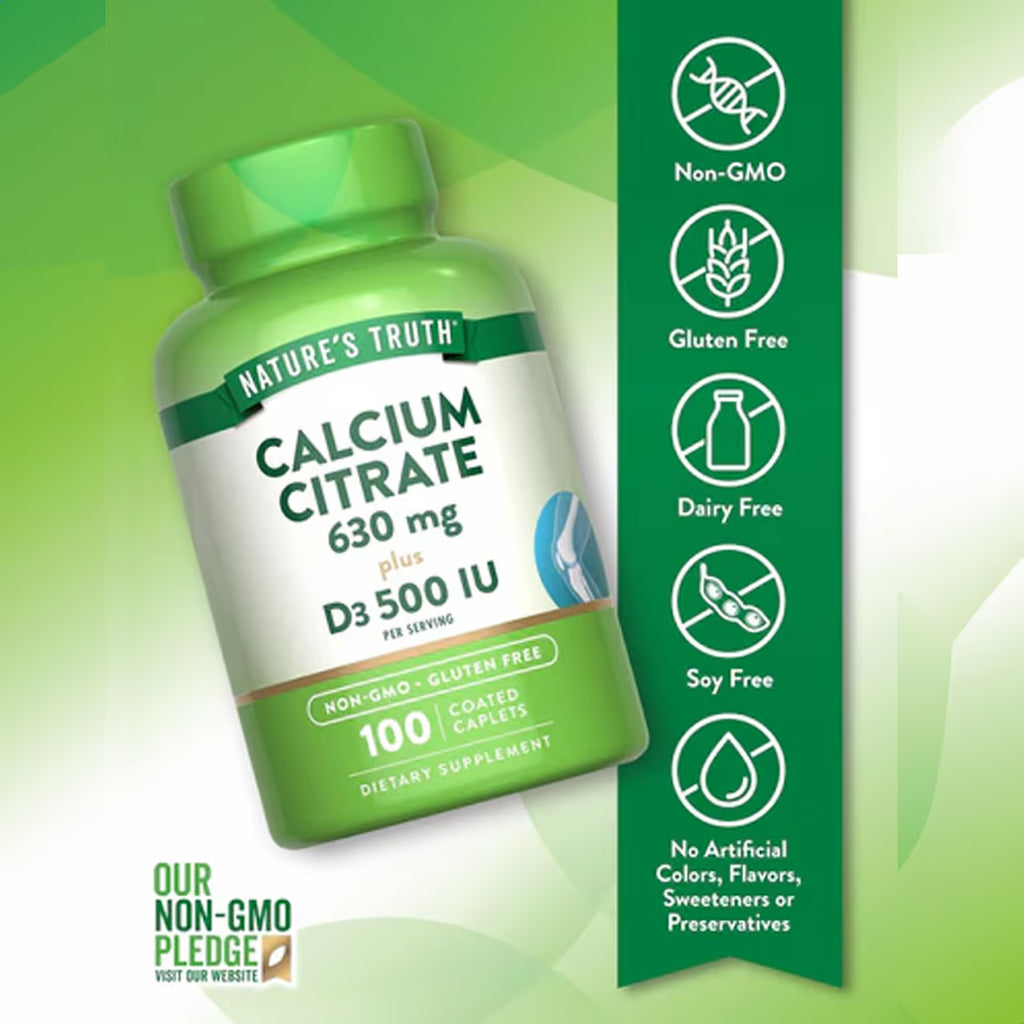 Calcium Citrate 630 mg D3 500 IU 100 Coated Caplets