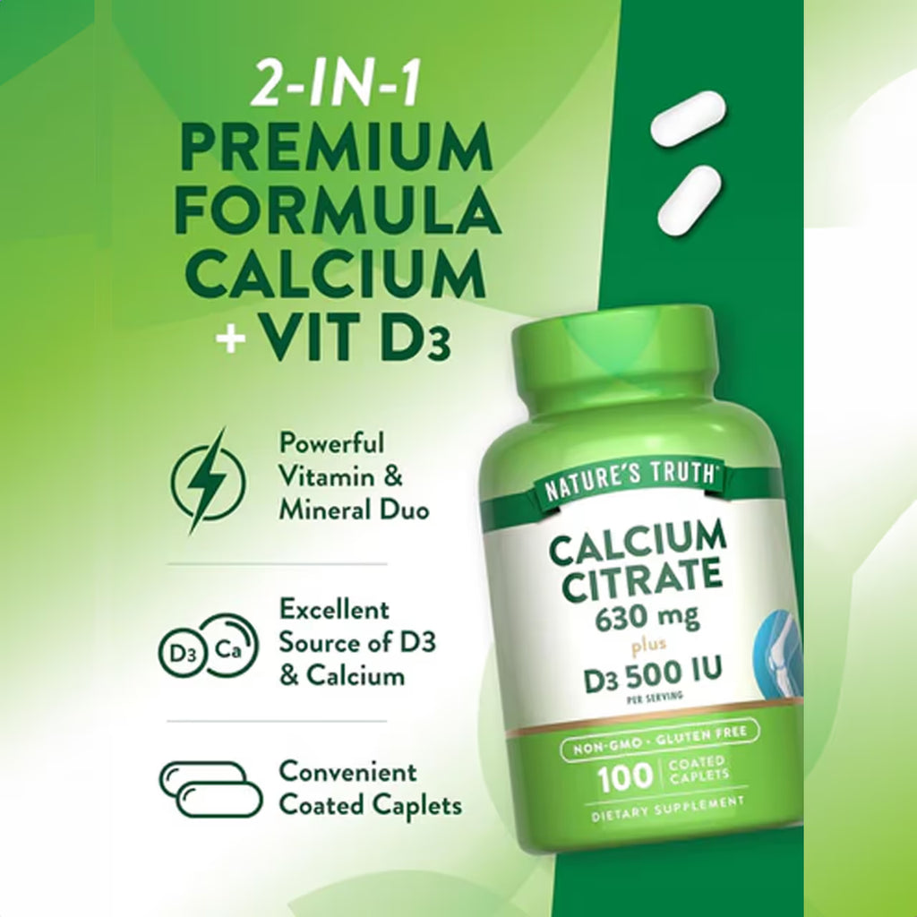 Calcium Citrate 630 mg D3 500 IU 100 Coated Caplets