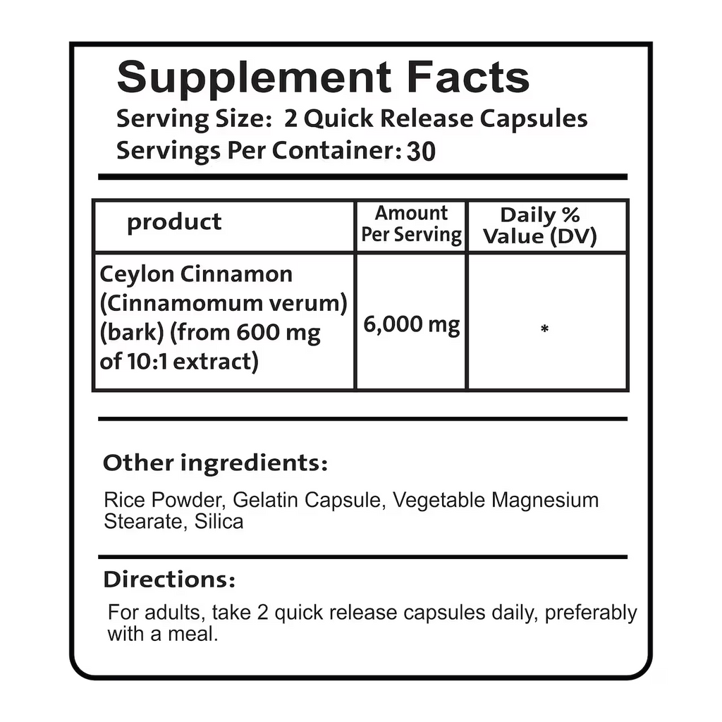 Ceylon Cinnamon 6000 mg 60 Capsules
