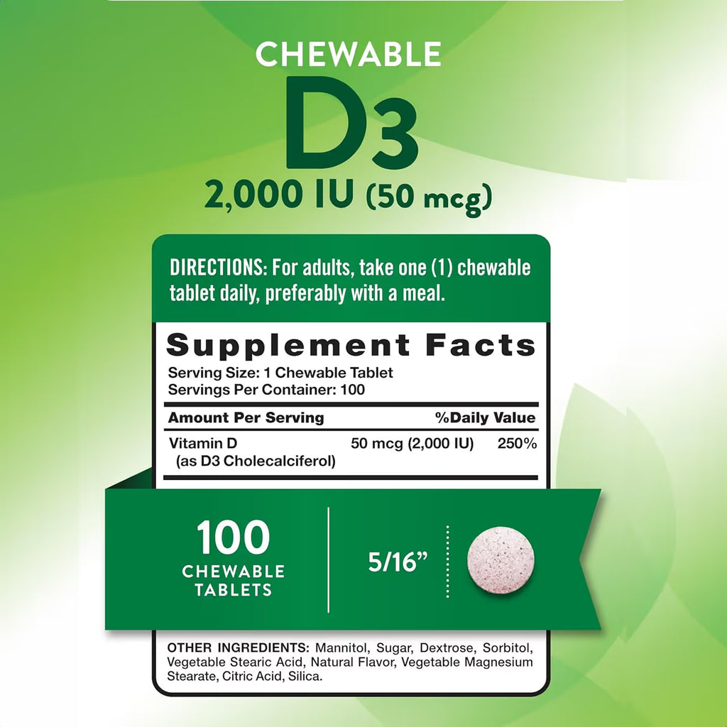 Chewable Vitamin D3 2000 IU 100 Chewable Tablets