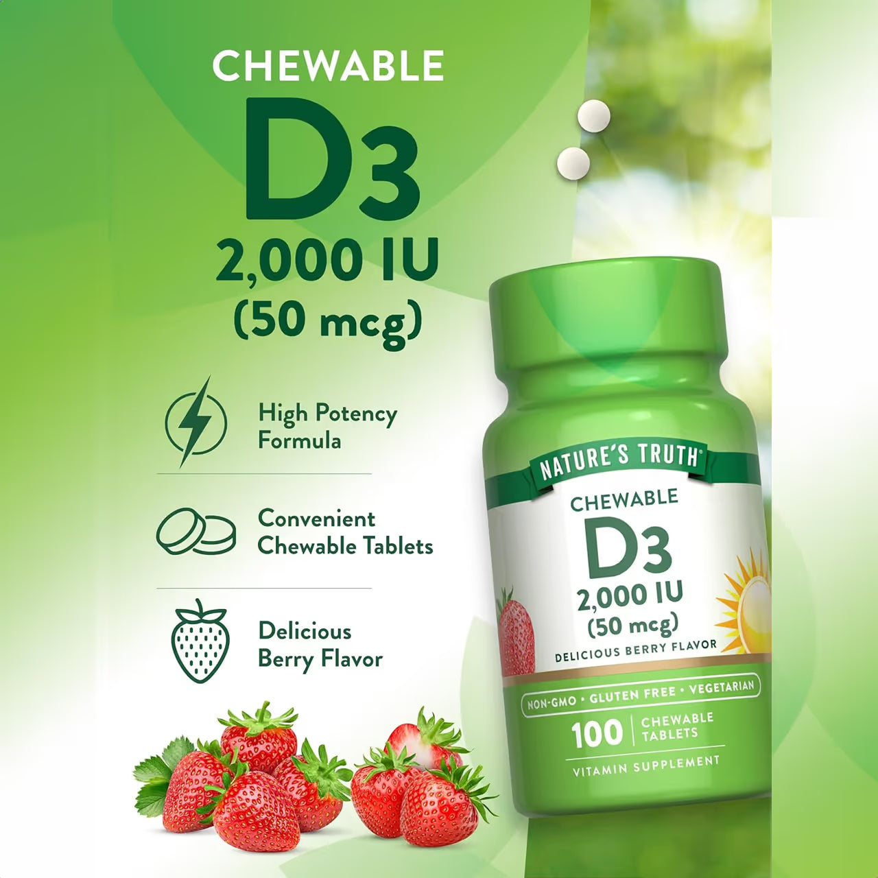 Chewable Vitamin D3 2000 IU 100 Chewable Tablets