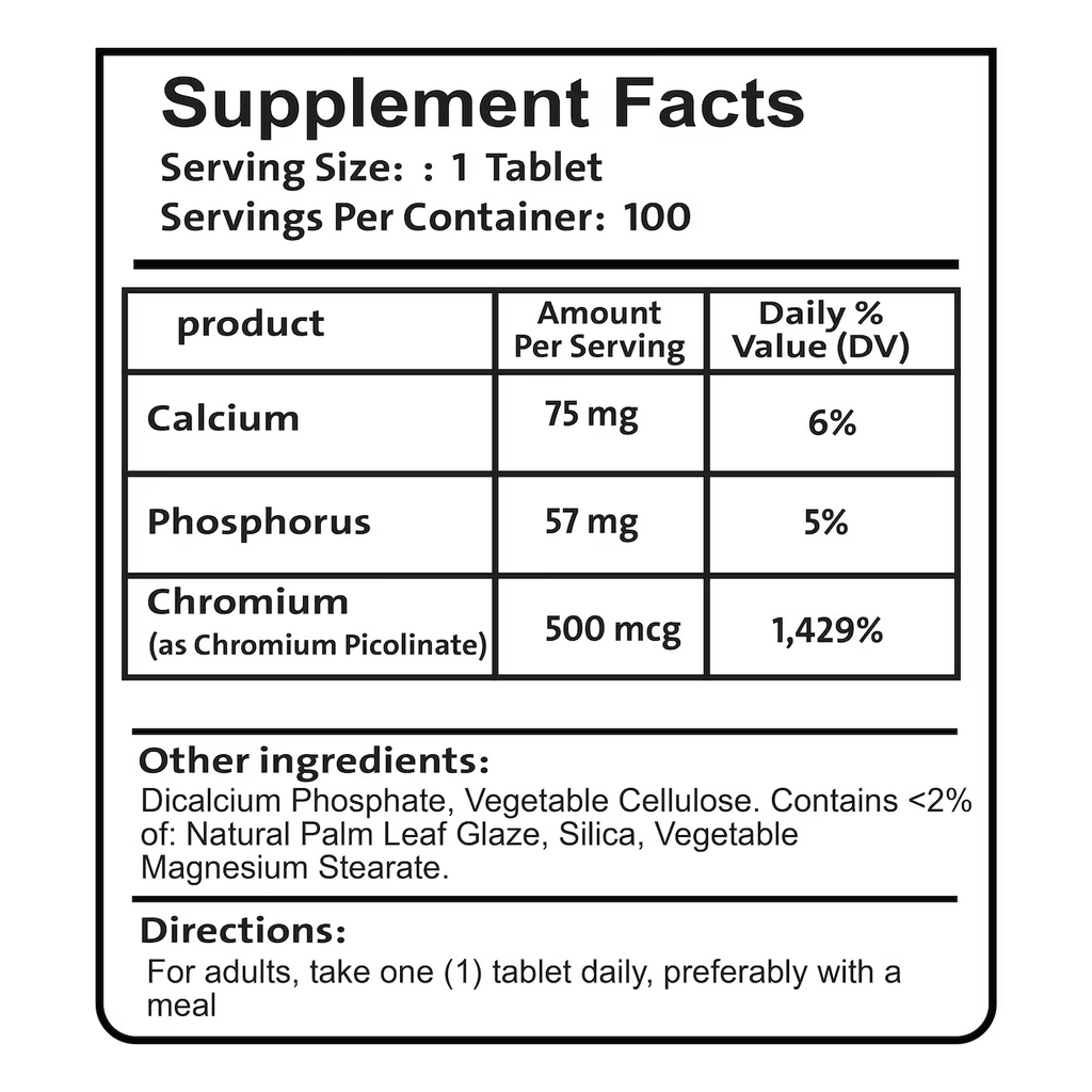 Chromium Picolinate 500 mcg 100 Tablets