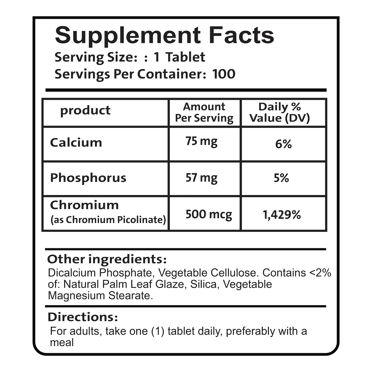 Chromium Picolinate 500 mcg 100 Tablets