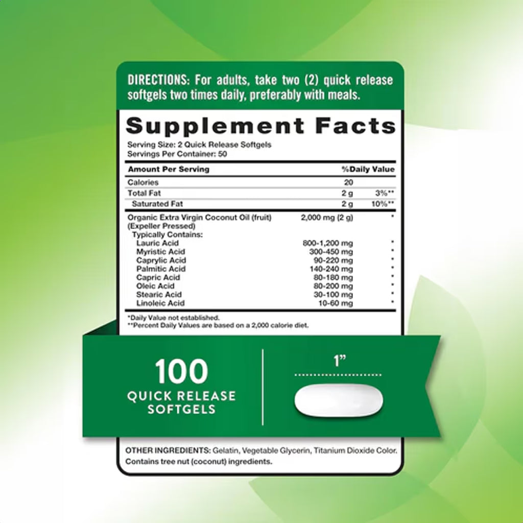 Coconut Oil 2000 mg 100 Softgels