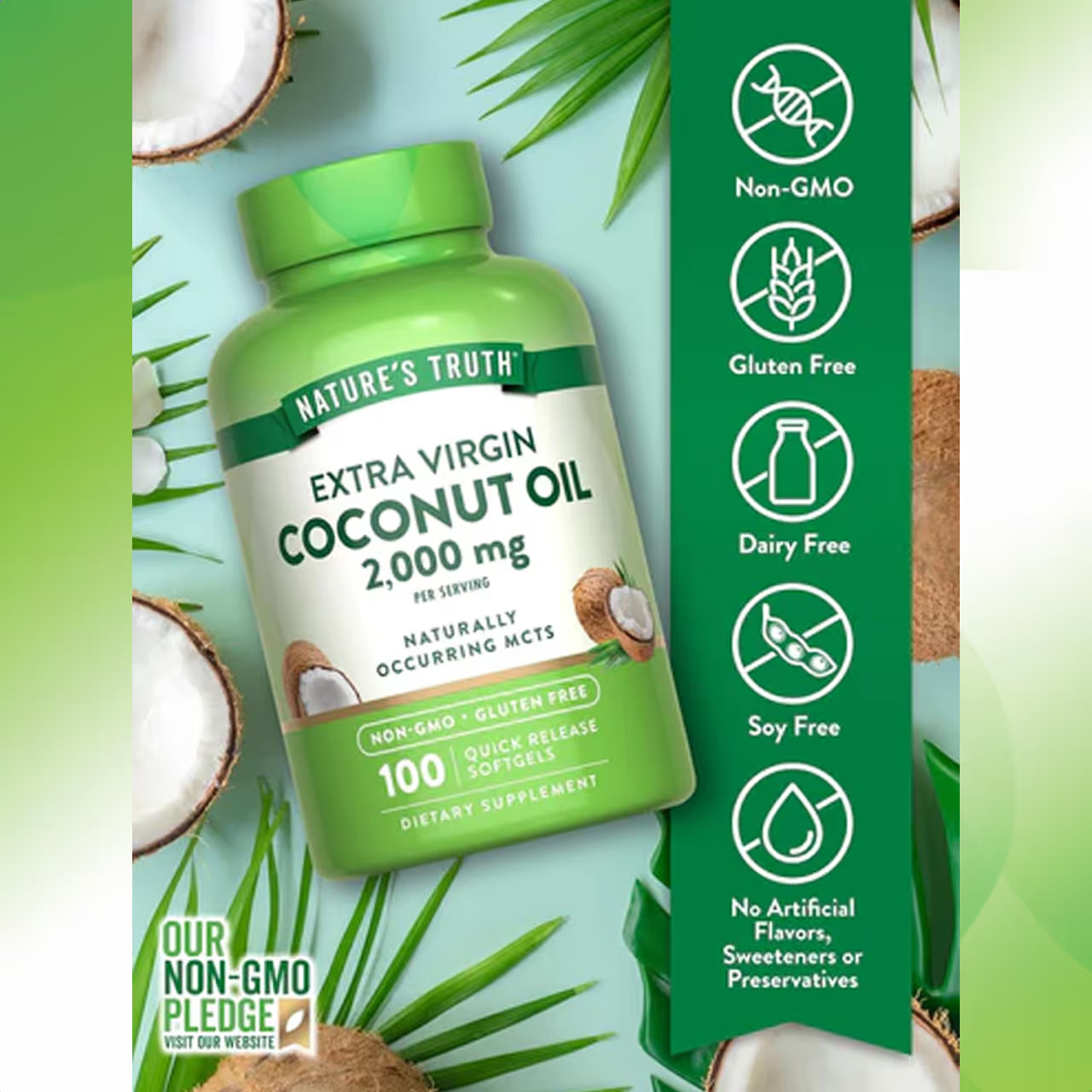 Coconut Oil 2000 mg 100 Softgels