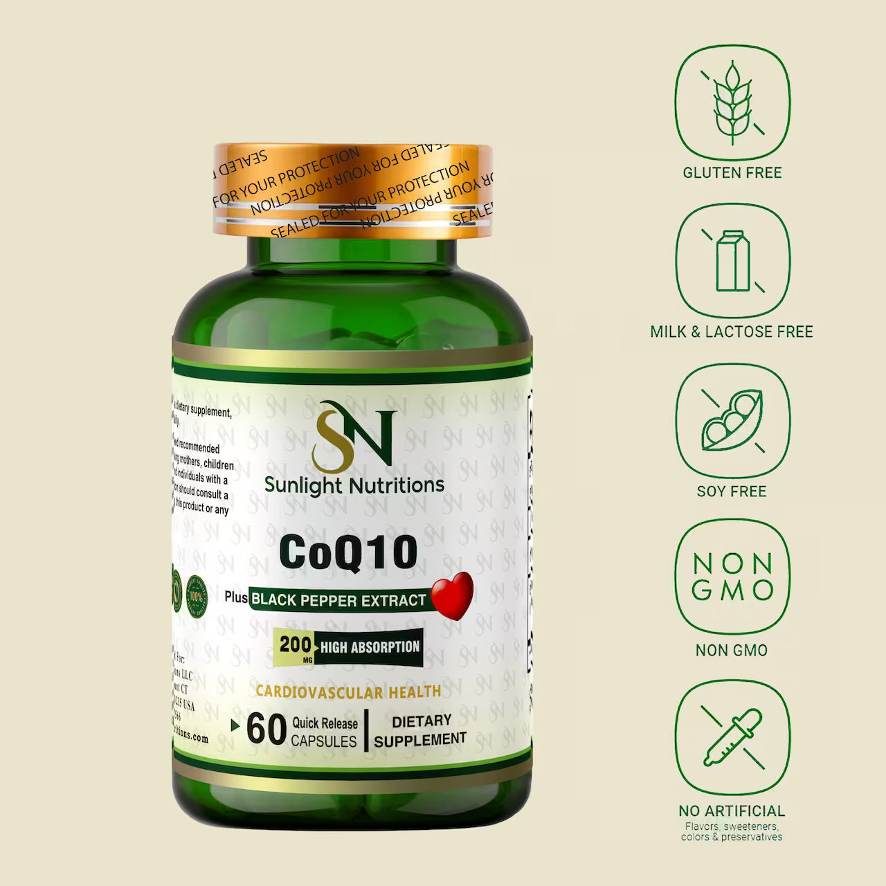 كبسولات CoQ10 بتركيز 200 مجم، 60 كبسولة