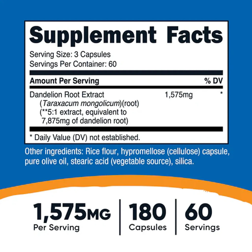 Dandelion Root 1575 mg 180 Capsules