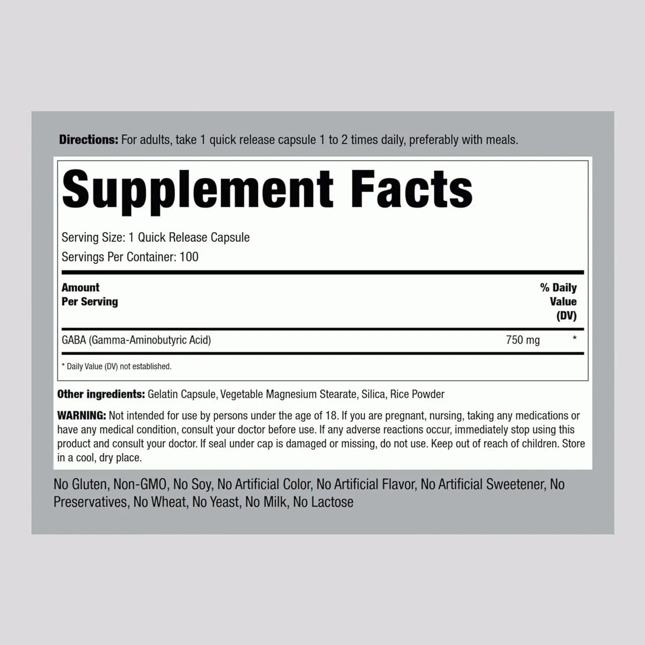 GABA 750 mg 100 Capsules