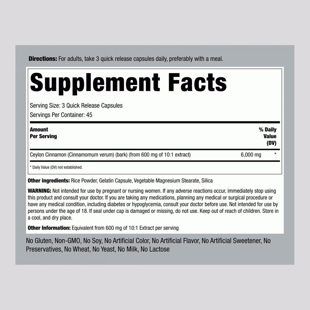 Ceylon Cinnamon 6000 mg 135 Capsules