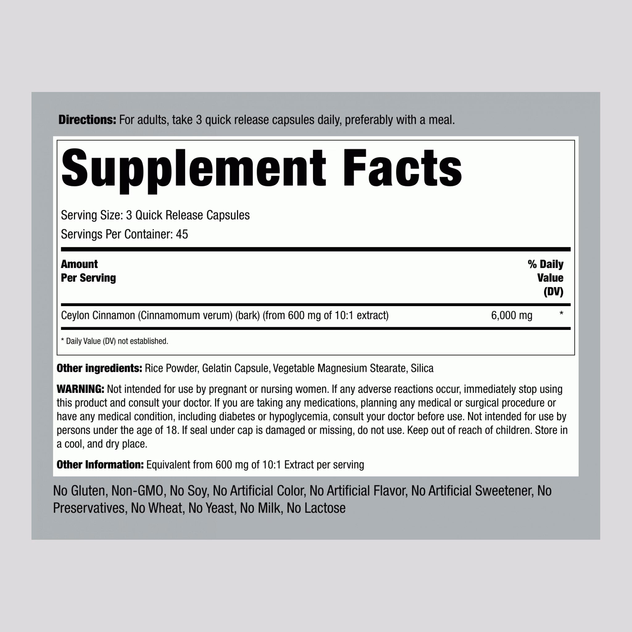 Ceylon Cinnamon 6000 mg 135 Capsules