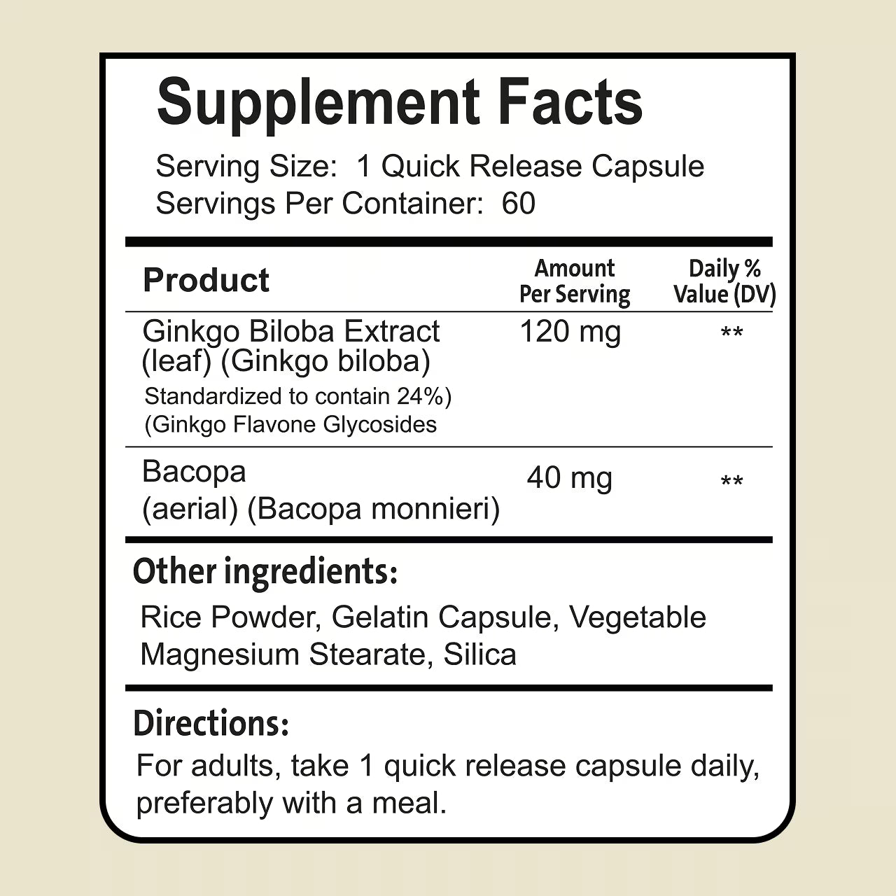 Ginkgo Biloba 120 mg 60 Capsules