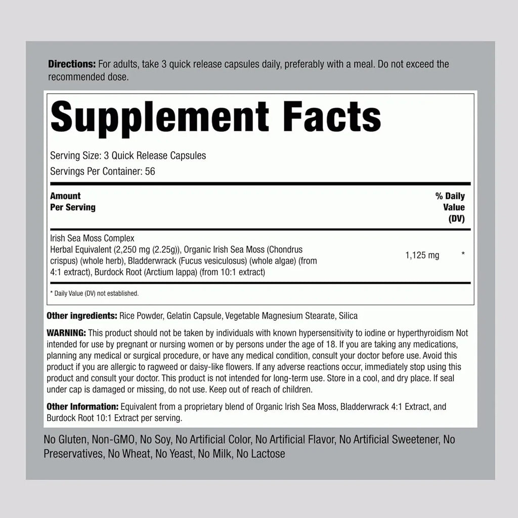Irish Sea Moss Complex 2250 mg 170 Capsules