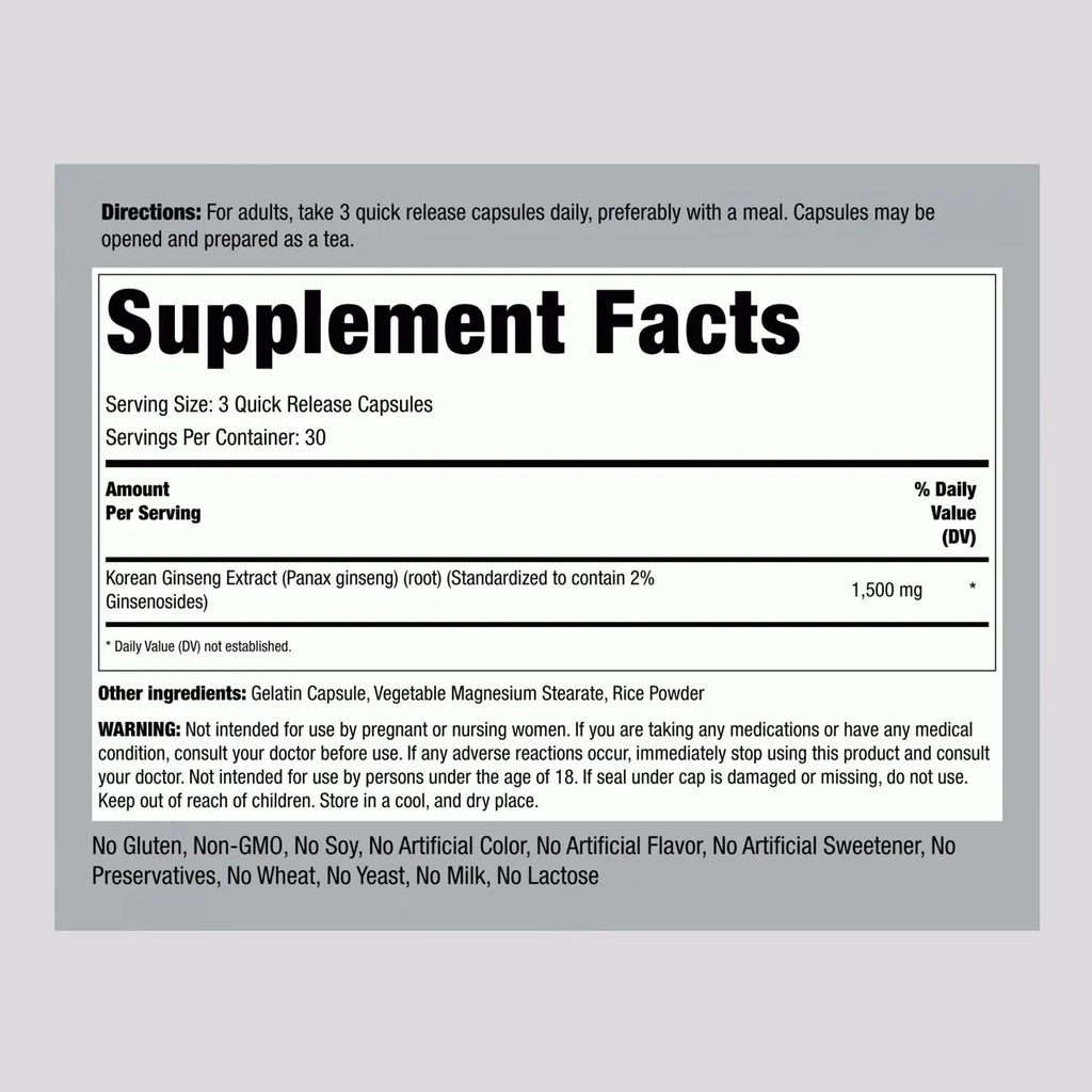 Korean Panax Ginseng 1500 mg 90 Capsules
