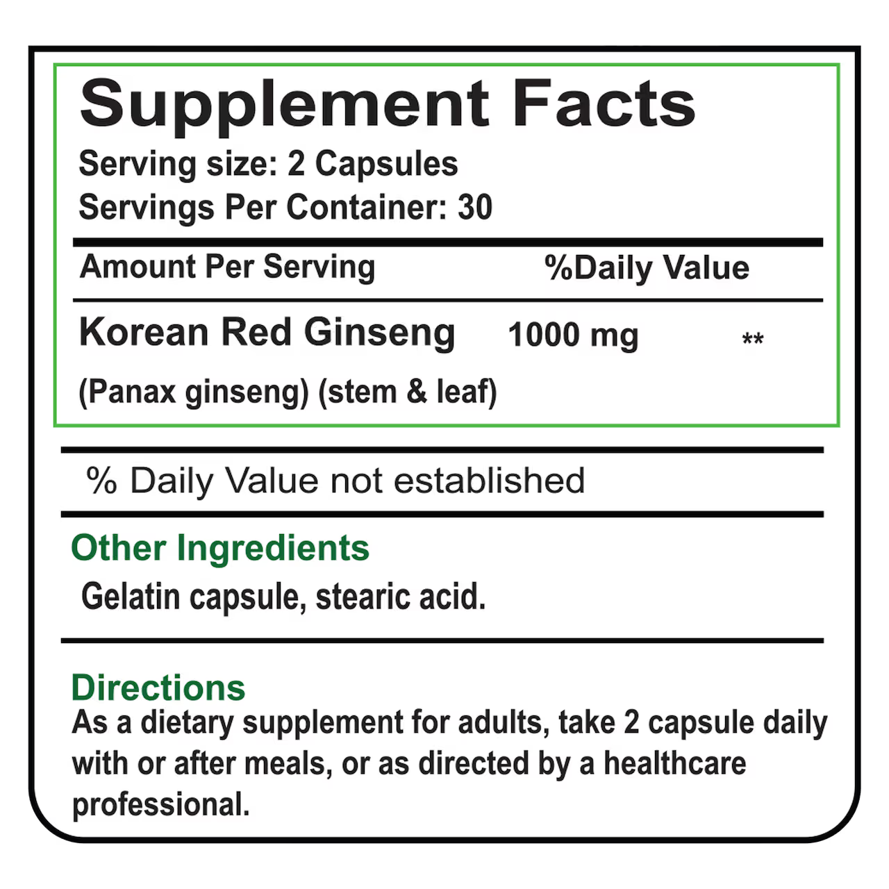 Korean Red Ginseng 1000 mg 60 Capsules