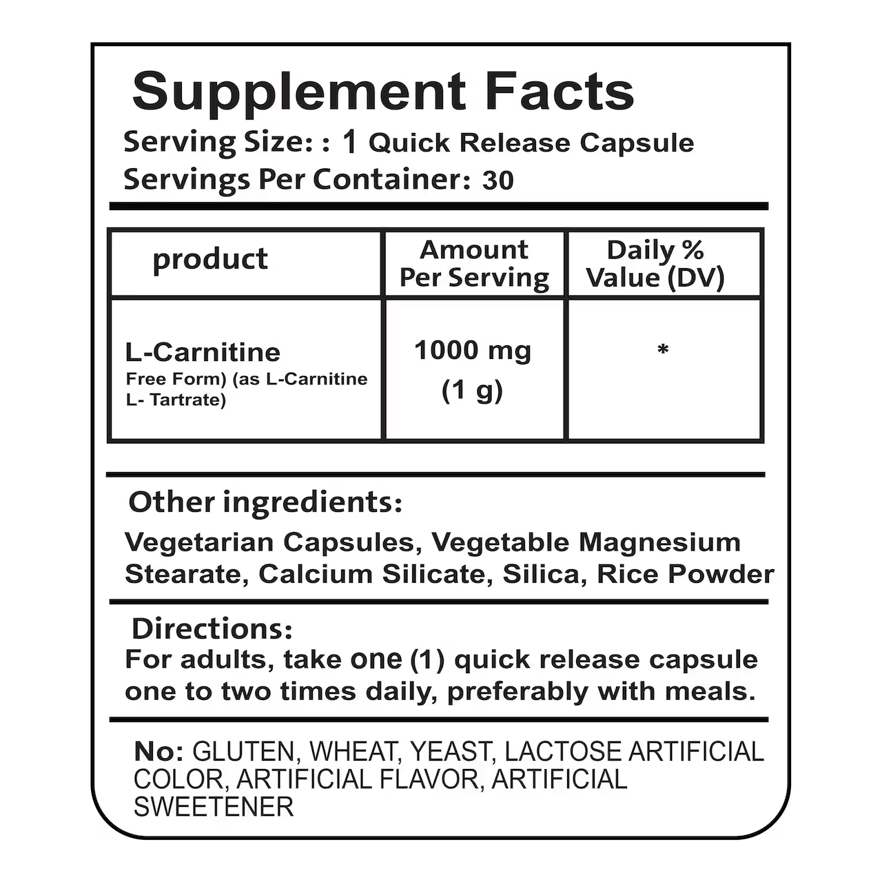 L-Carnitine 1000 mg 30 Capsules