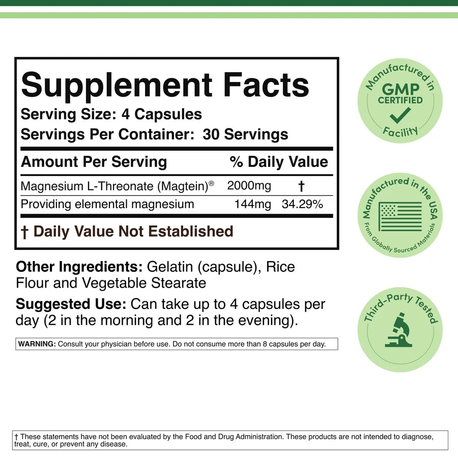 Magnesium L-threonate 2000 mg 120 Capsules