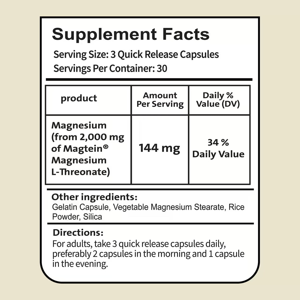 Magnesium L-Threonate 2000 mg 90 Capsules