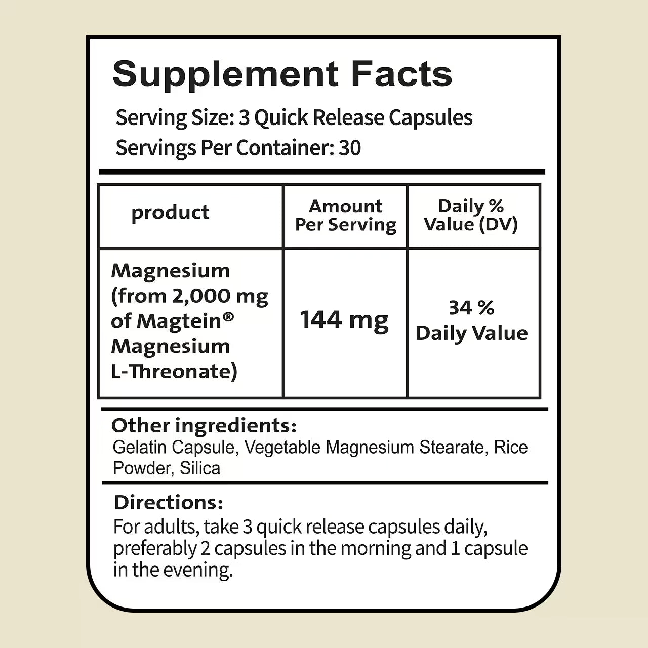 Magnesium L-Threonate 2000 mg 90 Capsules