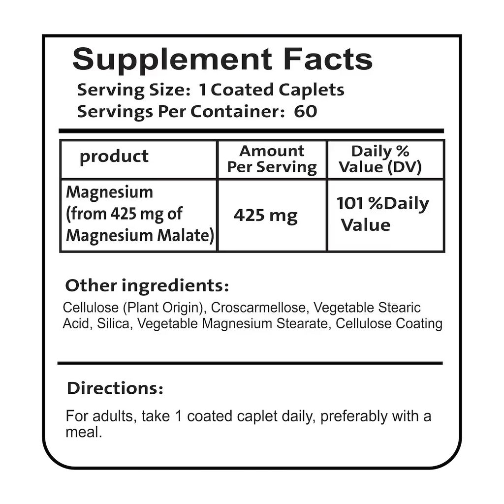 Magnesium Malate 425 mg 60 Coated Caplets